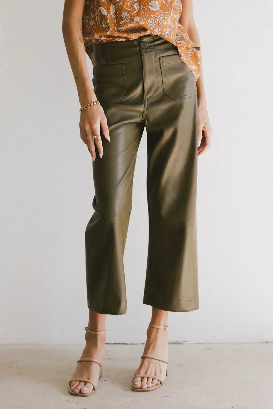Sadie Wide Leg Pants in Olive Leather FINAL SALE