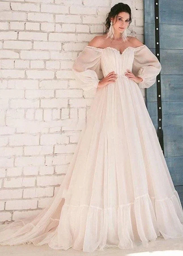 Pink Bohemian Unique Sweetheart Long Sleeve Wedding Dresses