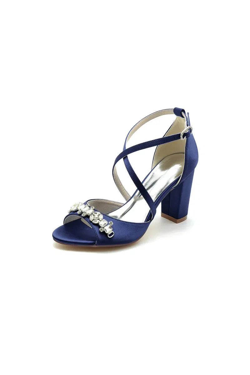 Champagne Cross Strap High Heels with Crystal Embellishments