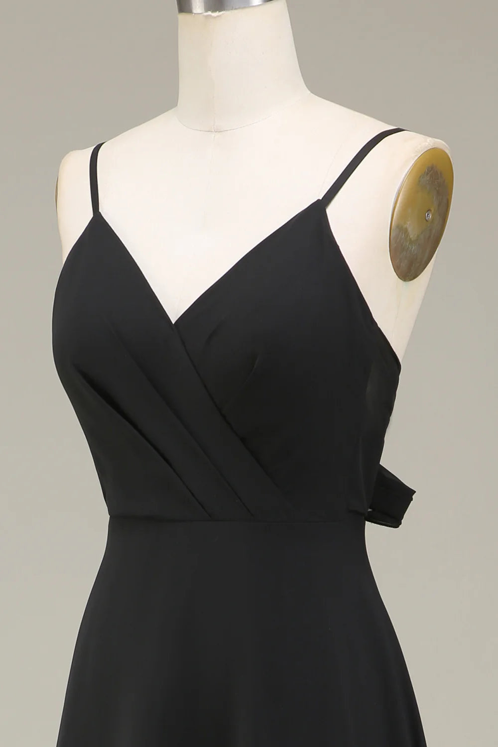 Black A Line Spaghetti Straps Chiffon Long Bridesmaid Dress