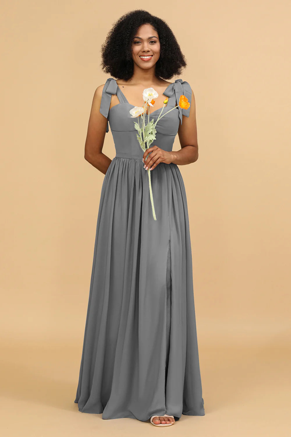 Sweetheart Sleeveless Long Chiffon Bridesmaid Dress with Slit