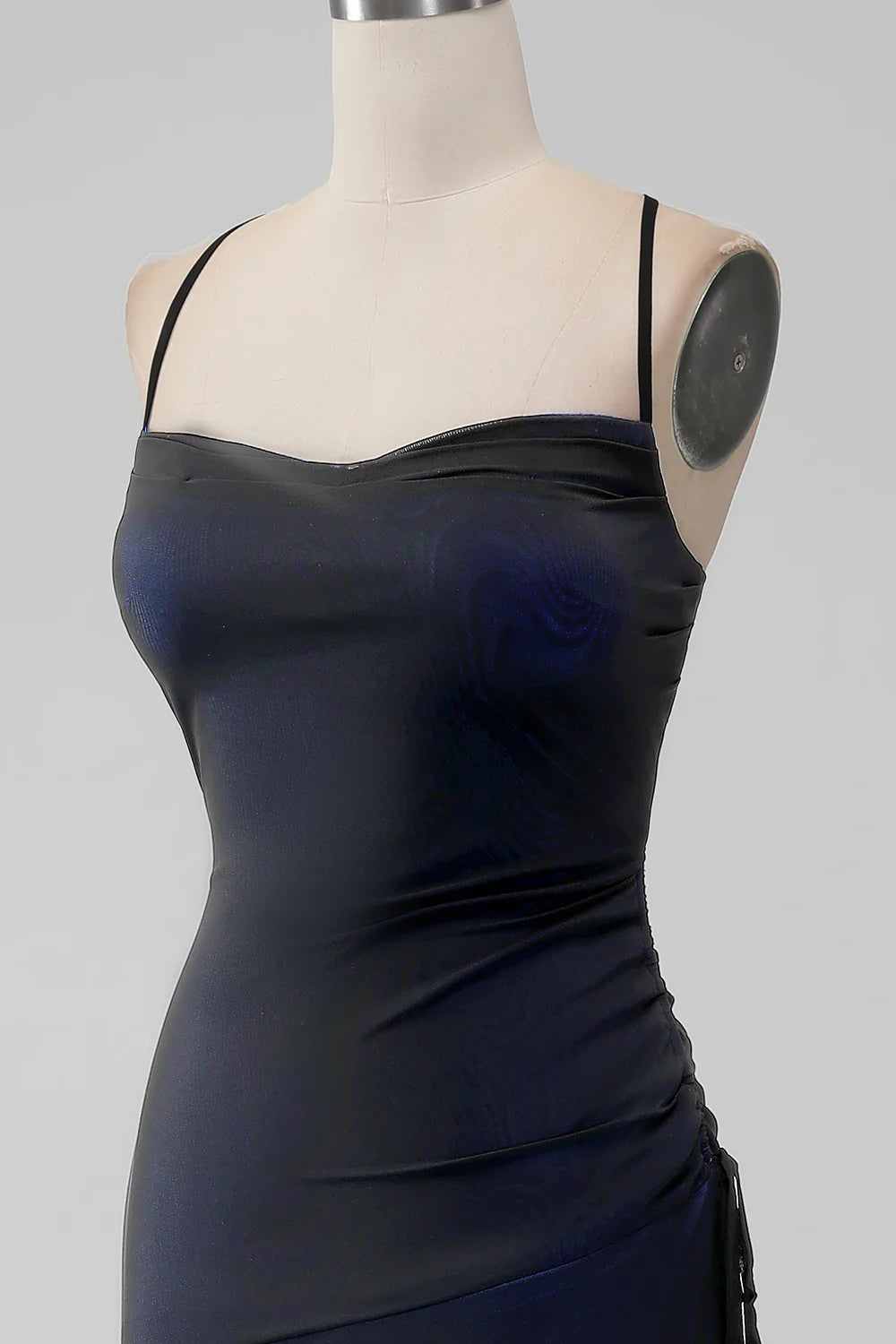 Black Blue Sheath Spaghetti Straps Floor Length Bridesmaid Dress With Elasticity