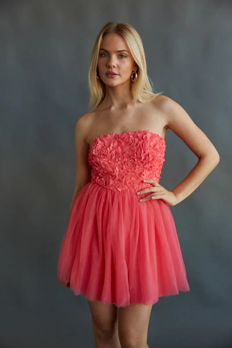 Grace Floral Applique Tulle Babydoll Mini Dress