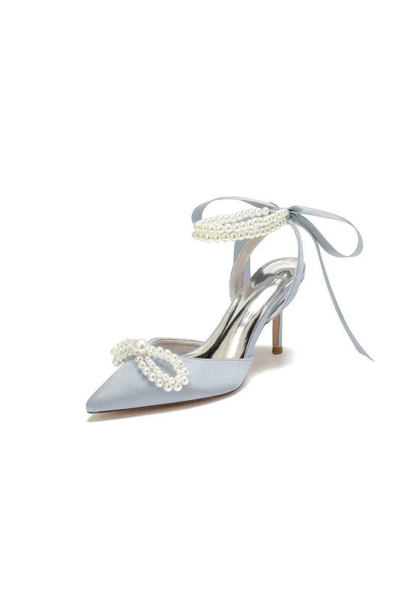 Pointed Toe Pearl Strap with Ribbon Tie