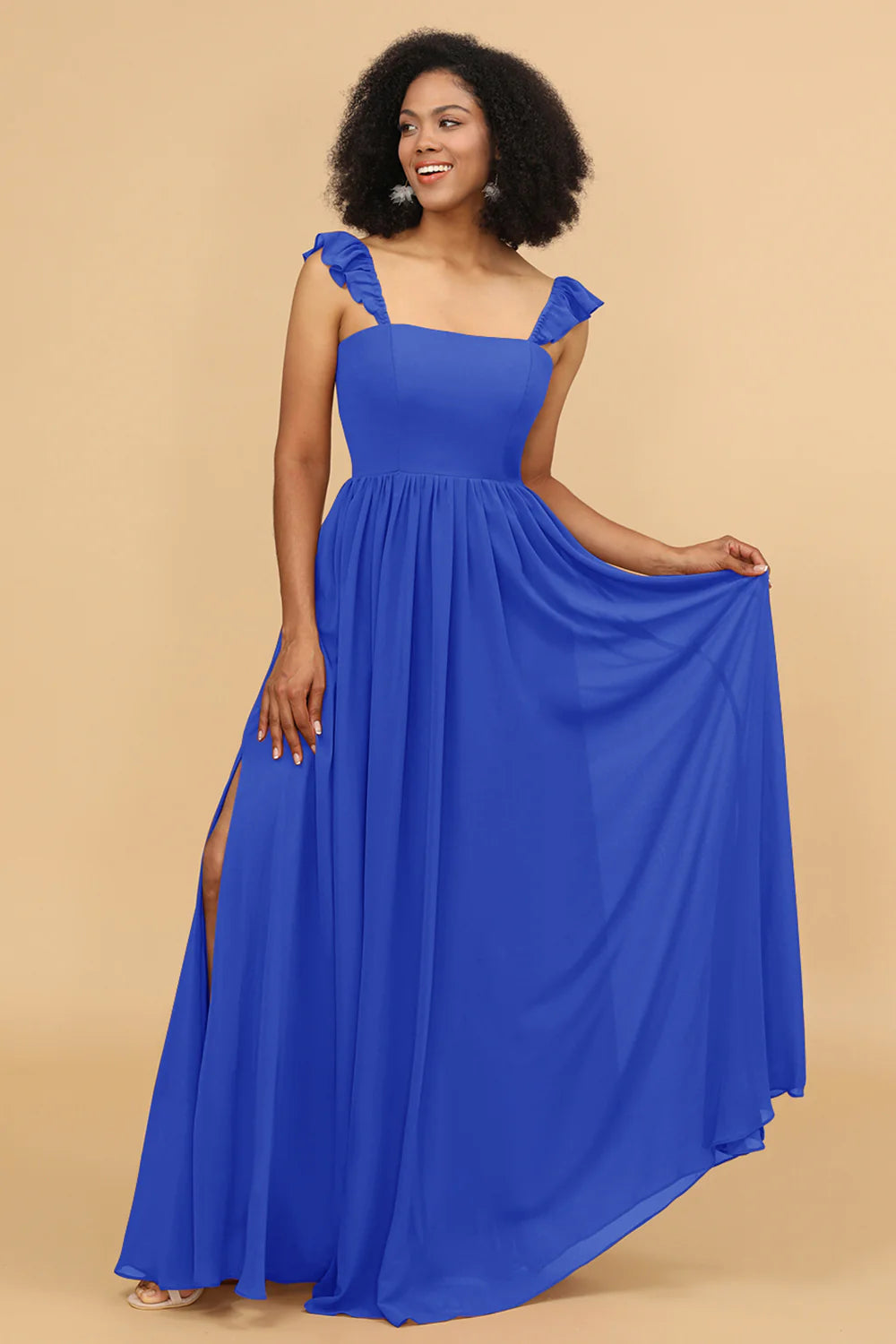 A Line Floor Length Chiffon Bridesmaid Dress With Ruffles