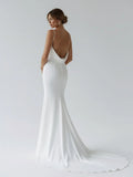 Elegant Mermaid V Neck Elastic Satin Long Wedding Dresses