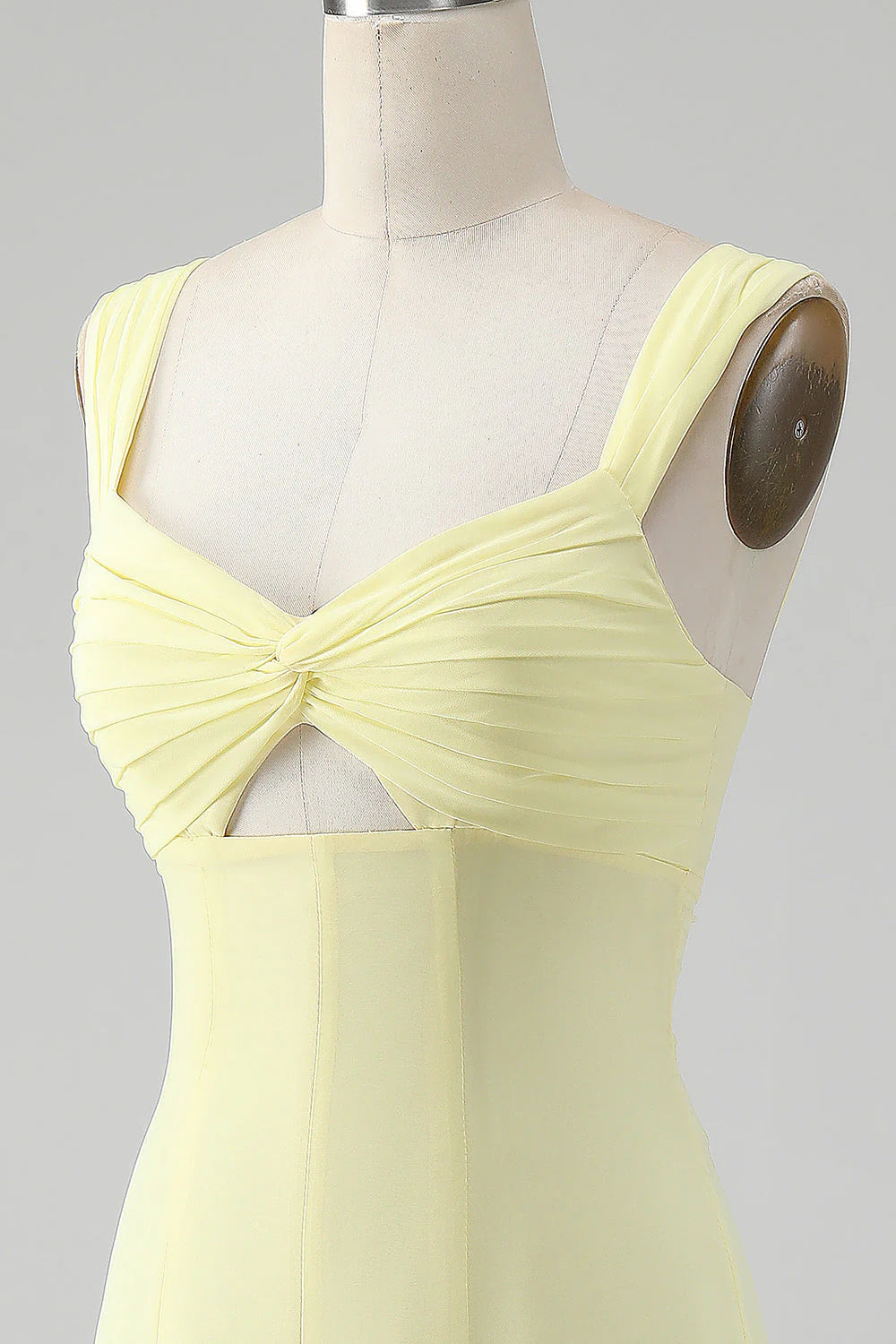 Lemon Yellow A Line Square Neck Keyhole Long Bridesmaid Dress