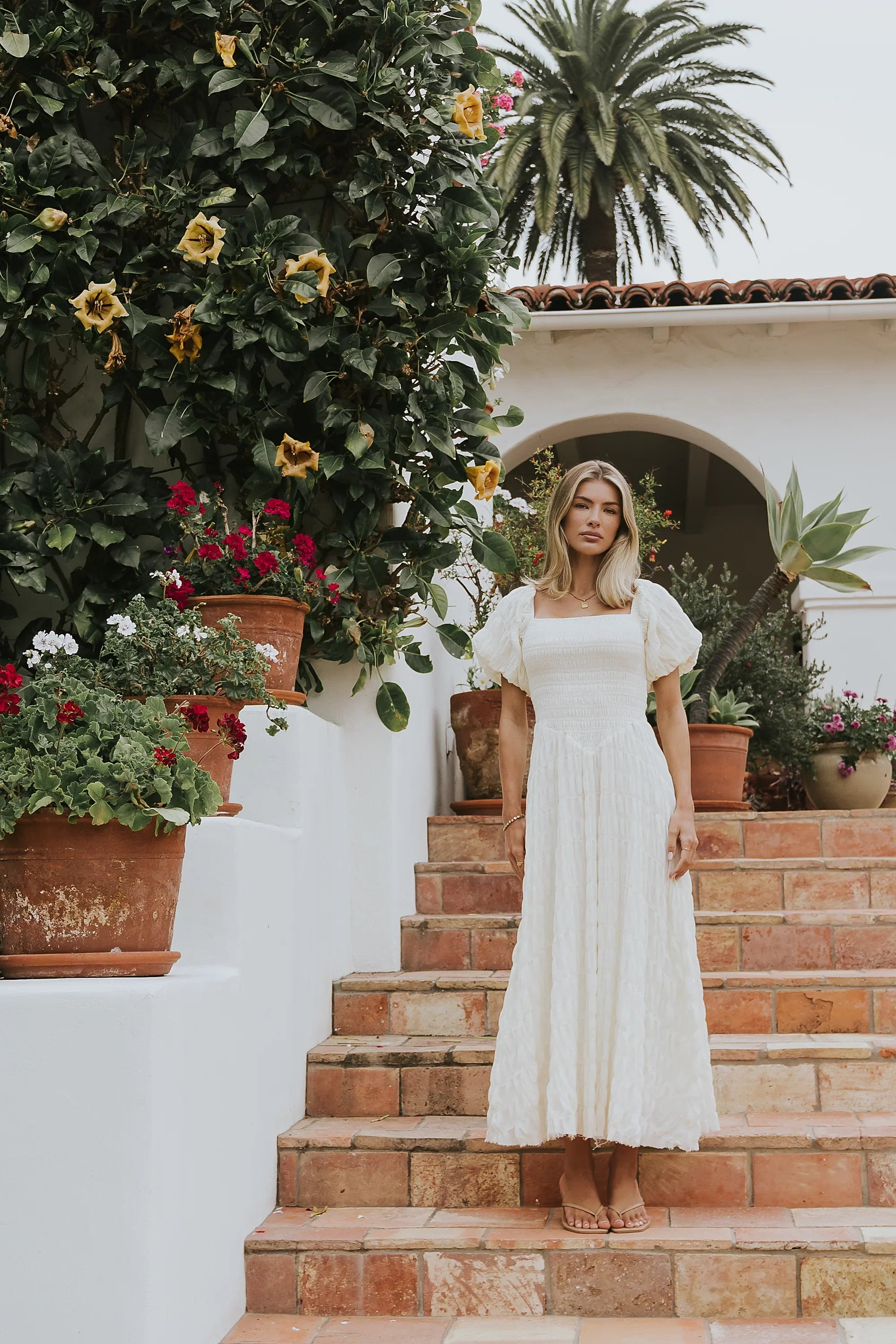 Beckie Smocked Maxi Dress in Off White