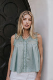 Megan Button Up Tank in Teal
