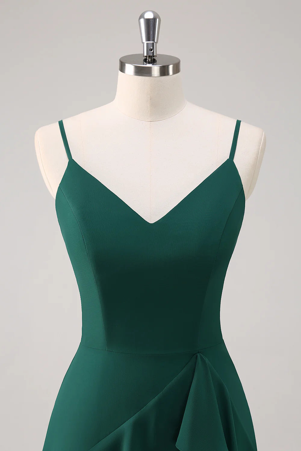 Dark Green A Line Spaghetti Straps Ruffled Chiffon Floor Length Bridesmaid Dress with Slit