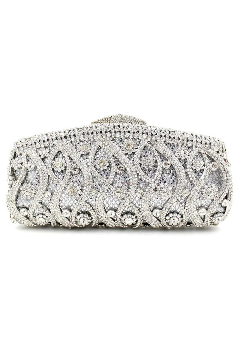 Silver Rhinestones Chain Square Party Handbag