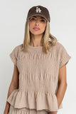 Ashton Smocked Top in Taupe