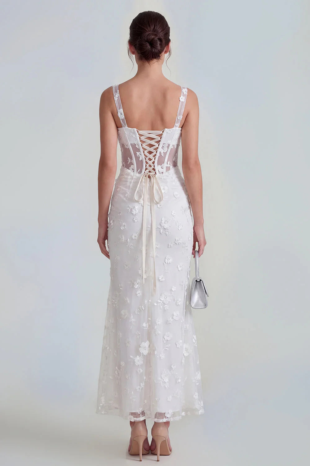 Floral Pink Ruched Mermaid Corset Wedding Guest Dress