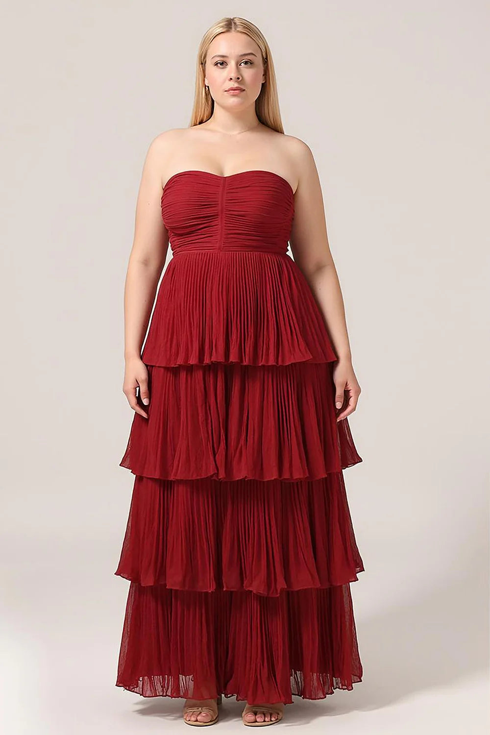 A Line Sweetheart Tiered Floor Length Chiffon Plus Size Lilac Bridesmaid Dress