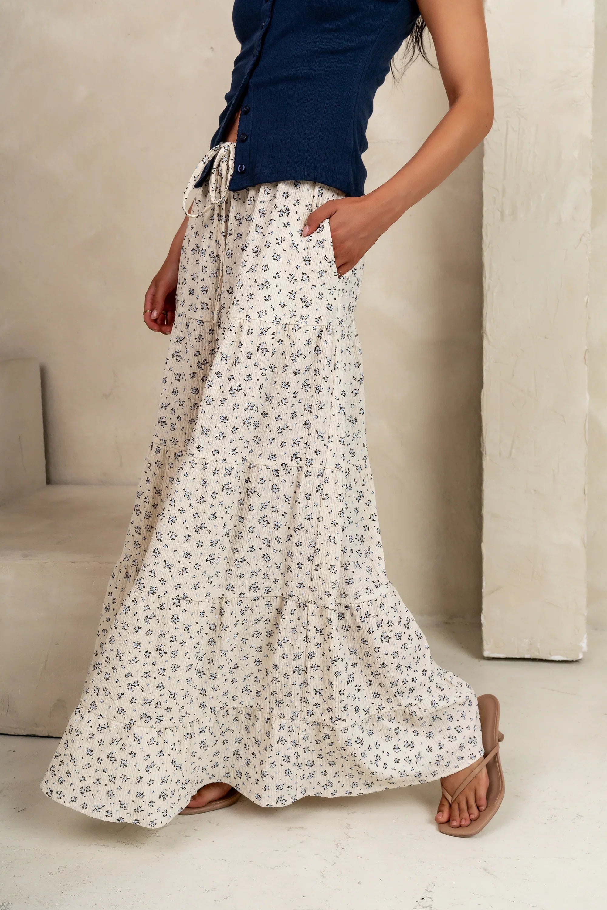 Marlee Floral Maxi Skirt in Cream FINAL SALE
