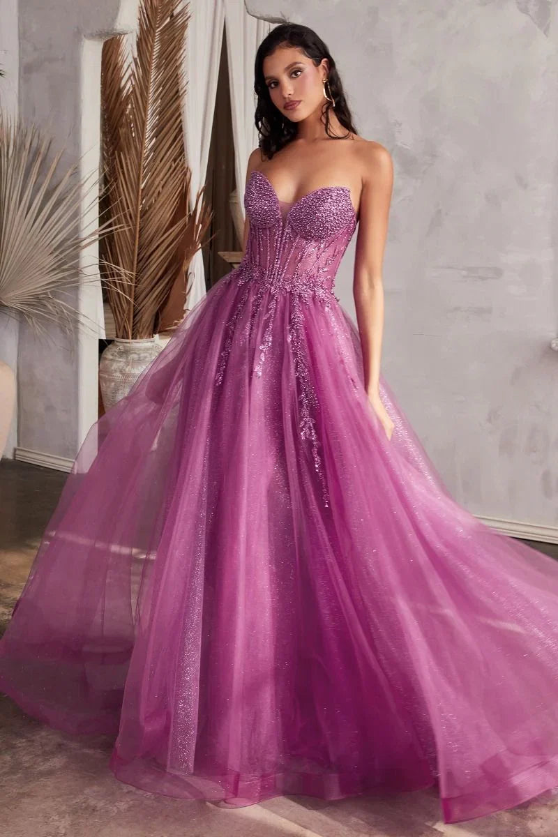 Marisol Gown Pearl Beaded Glitter Tulle Ball Gown