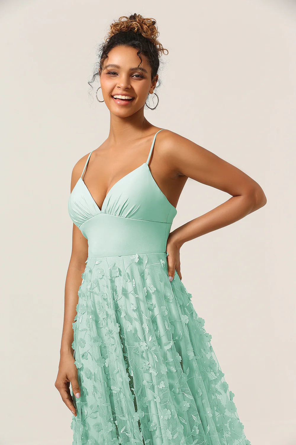 Dark Green A Line Spaghetti Straps Satin Long Bridesmaid Dress