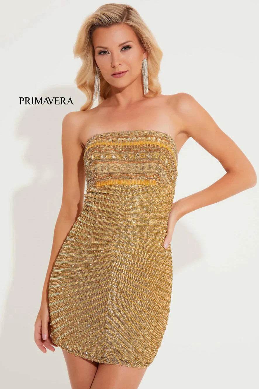 4210 Primavera Strapless Beaded Short Dress