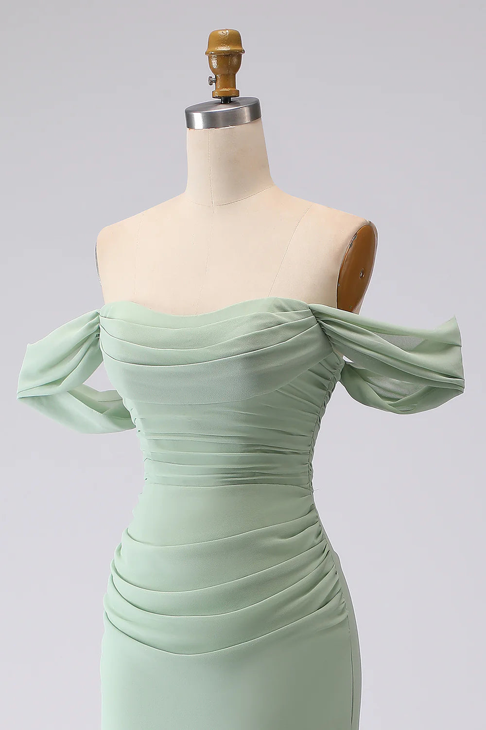Sage Green Mermaid Off the Shoulder Ruched Long Bridesmaid Dress