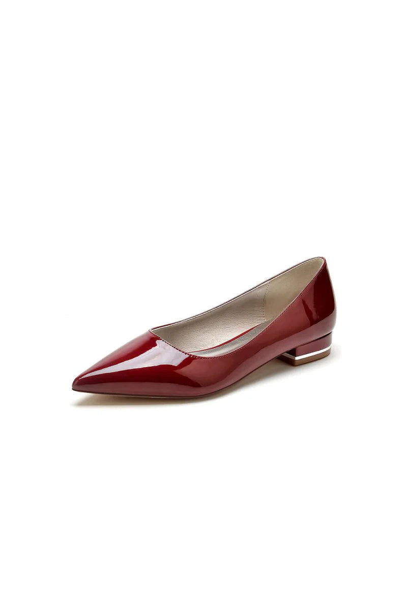 Simple Pointed Toe Slip on Patent Leather Low Heels