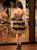Ronda Gold Off the Shoulder Applique Ruffle Homecoming Dress