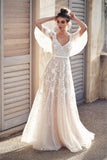Romantic Ivory Flower Appliques Wedding Dress Lace Long Bridal Dresses