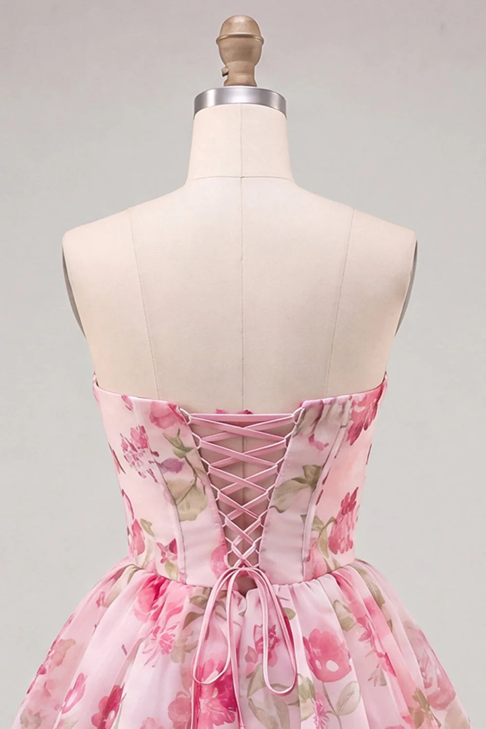 Yellow A Line Strapless Floral Homecoming Dress with Lace up Back
