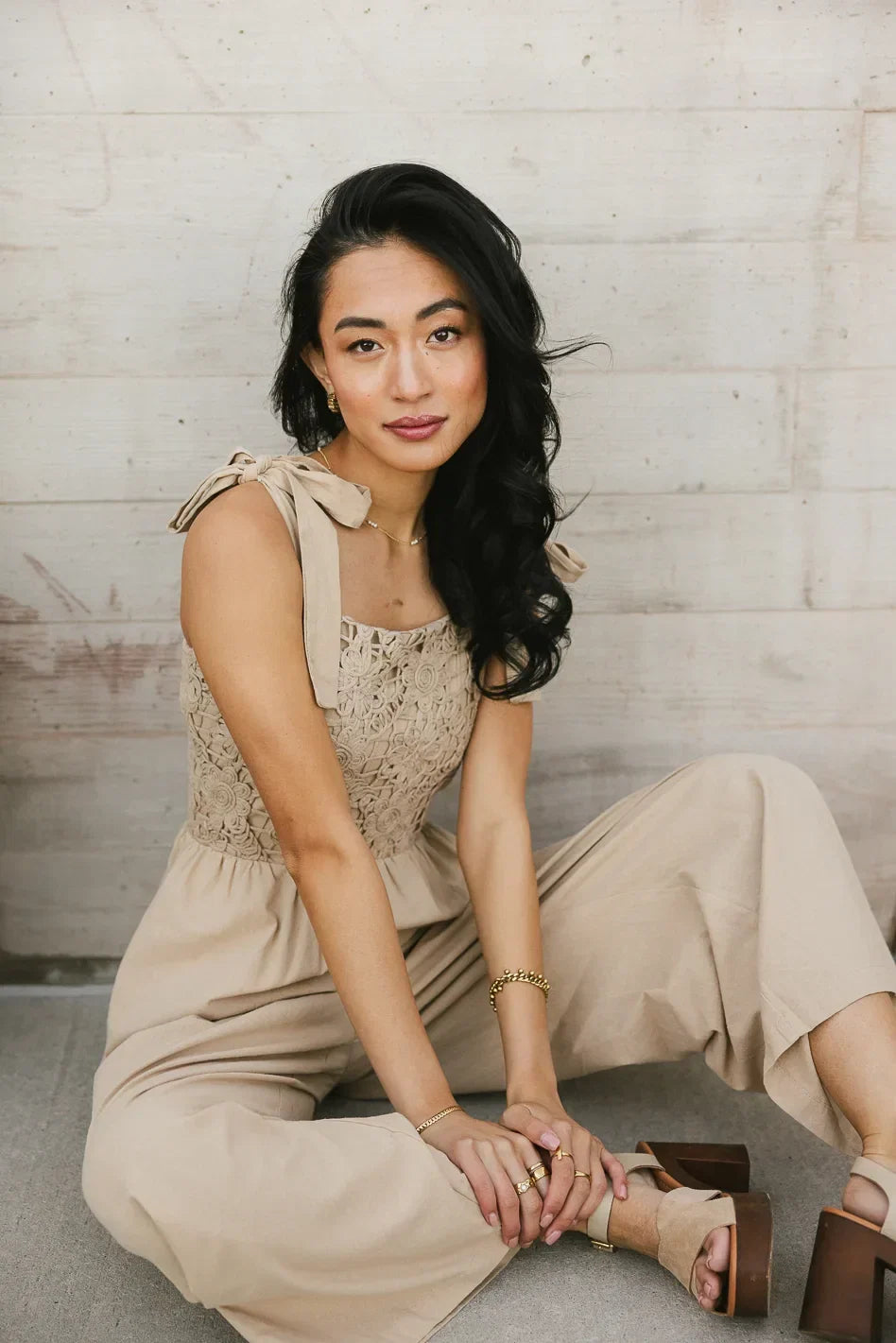 Kaia Crocheted Jumpsuit in Latte FINAL SALE