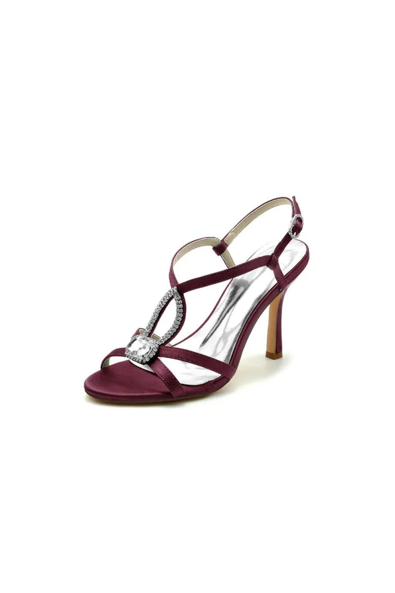 Rhinestone Satin Open Toe High Heels