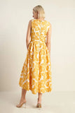 BOLD BLOOMS MUSTARD YELLOW MIDI DRESS