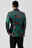Mens Green Shawl Lapel One Button Jacquard Prom Blazer