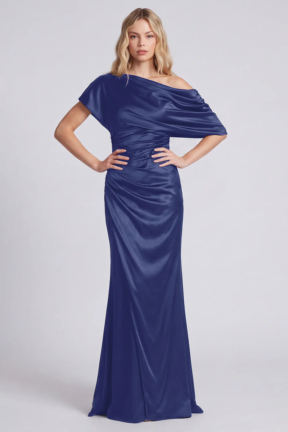 Black One Shoulder Mermaid Satin Formal Dress