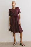 Cecy Embroidered Midi Dress in Burgundy FINAL SALE