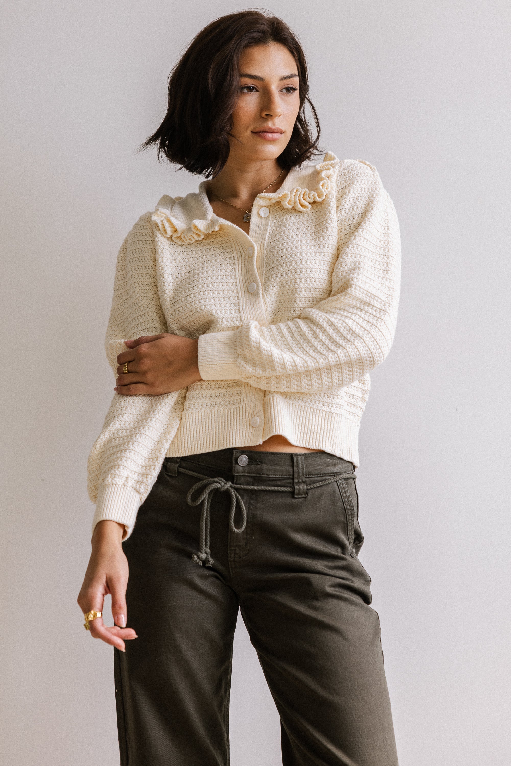 Maureen Collared Cardigan in Oatmeal FINAL SALE