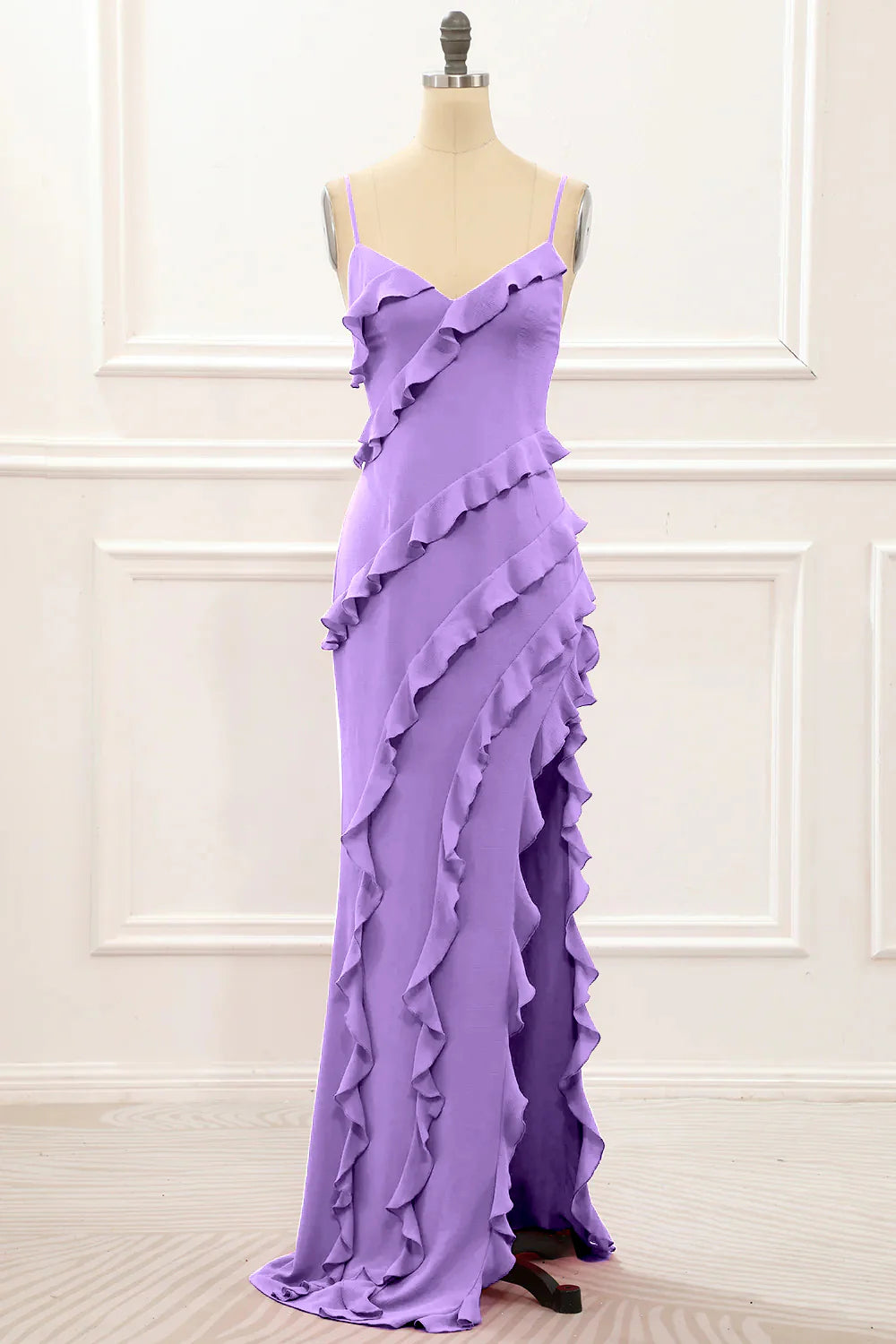 Spaghetti Straps Jade Tiered Mermaid Bridesmaid Dress With Slit