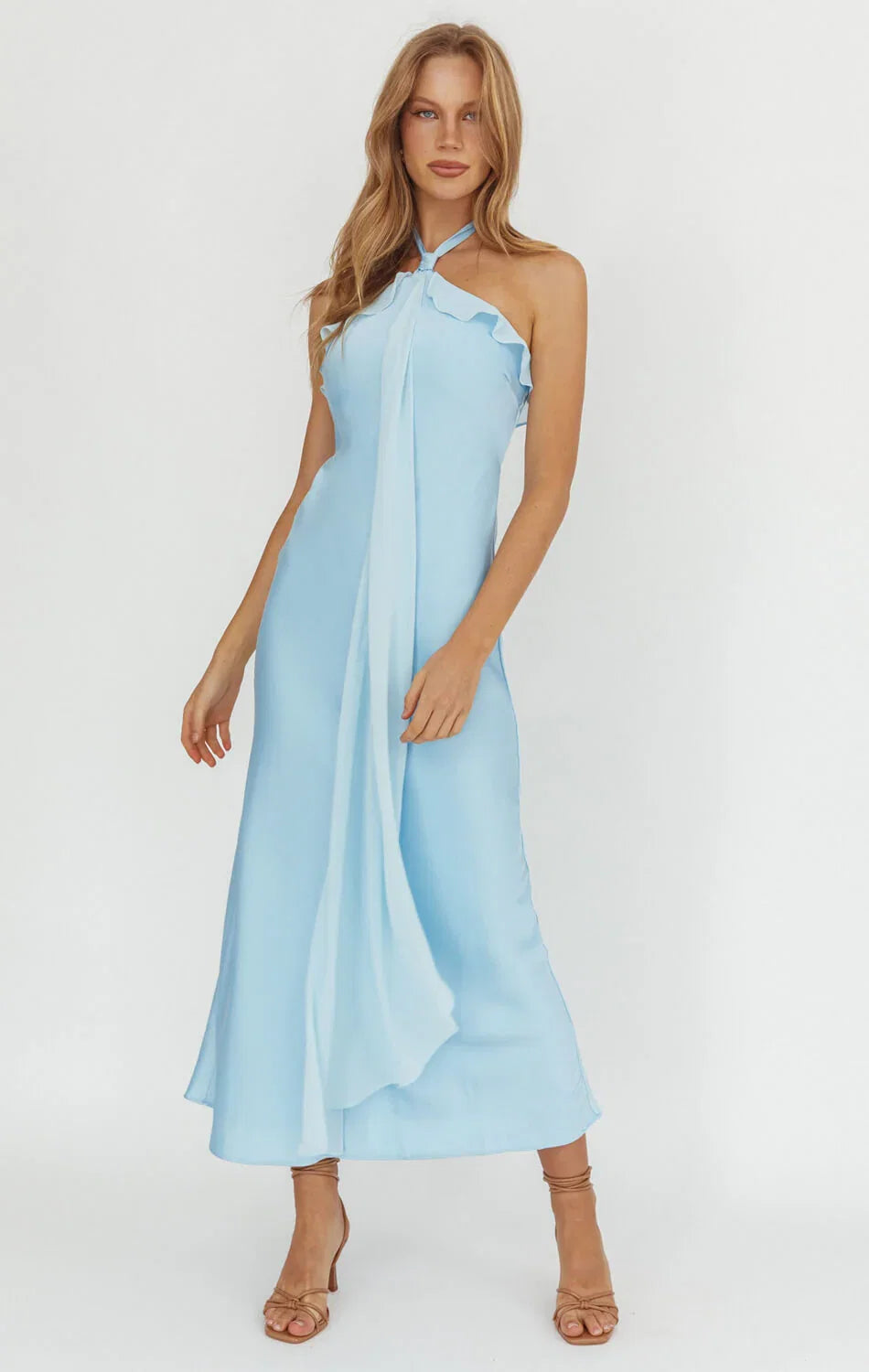 LUMIÈRE HALTER MAXI DRESS BABY BLUE