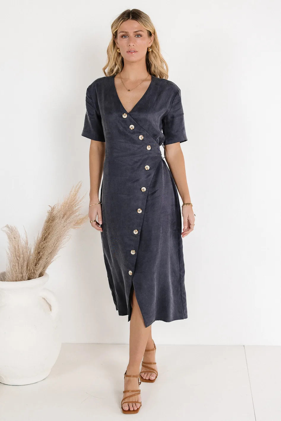 Bhar Midi Wrap Dress in Navy FINAL SALE