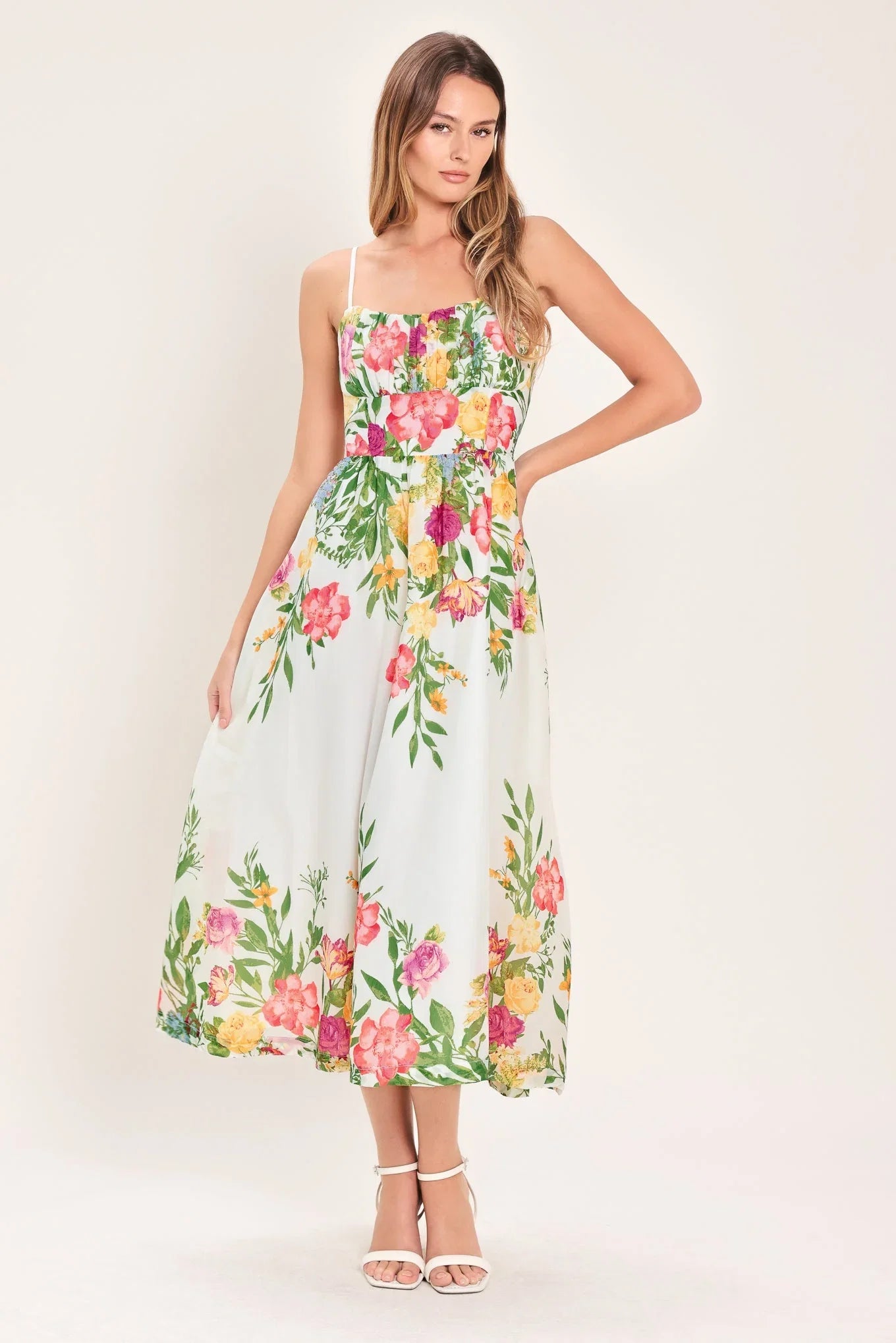 SHADOW FLORAL MIDI DRESS