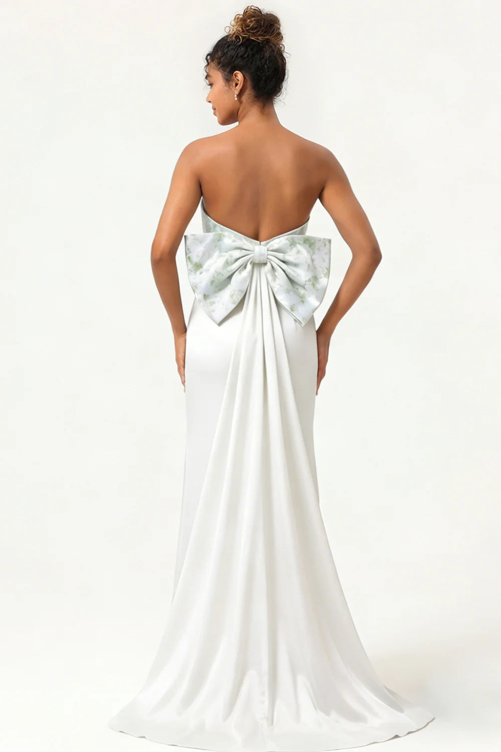 Green Strapless Mermaid Long Bridesmaid Dress with Bow