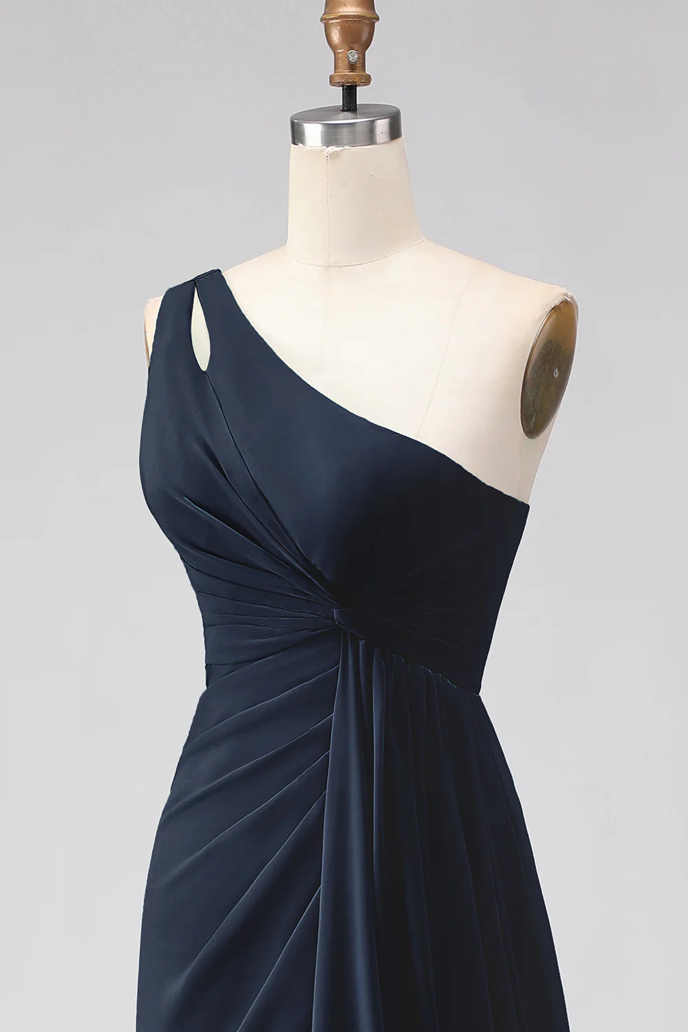 Sage Green One Shoulder A Line Chiffon Long Bridesmaid Dress with Slit