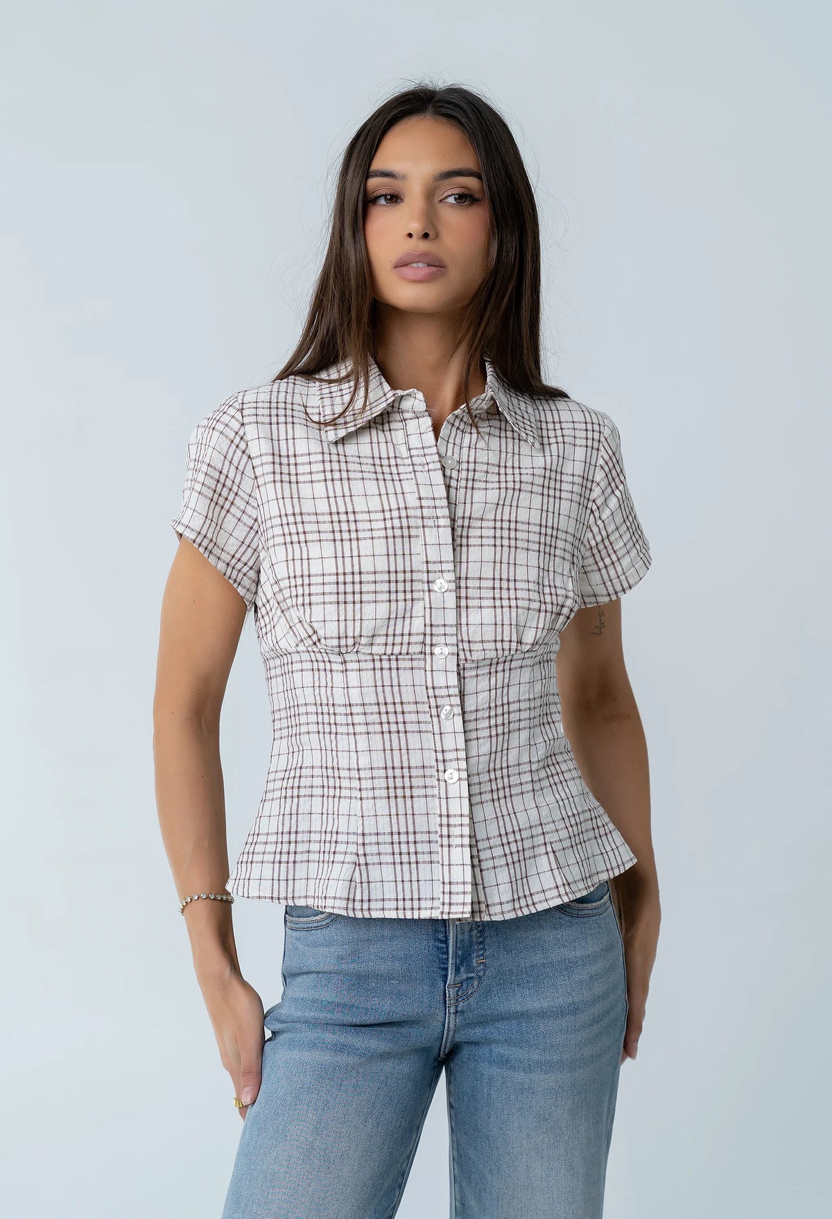 Tristan Plaid Button Up in Brown