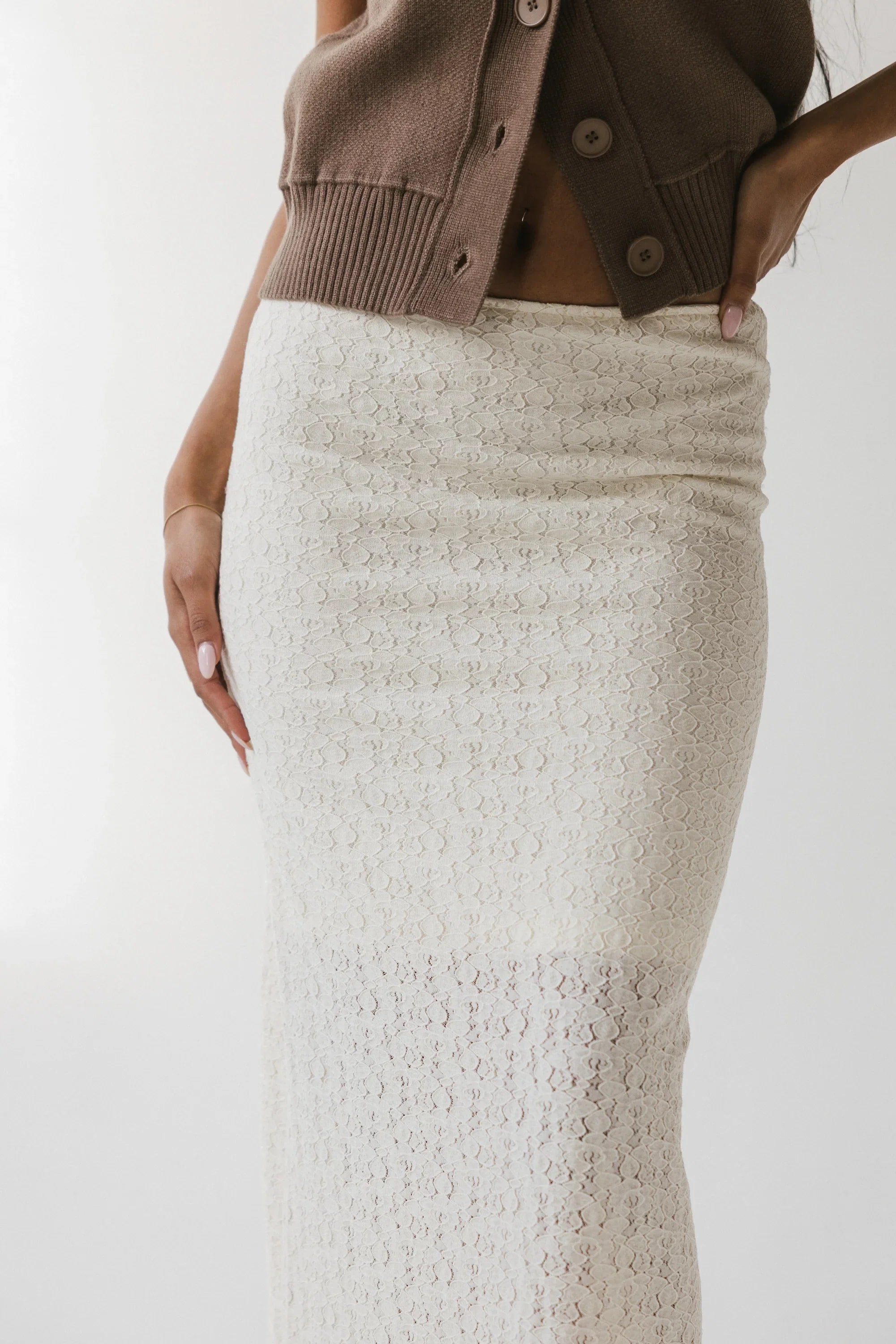 Jozette Lace Midi Skirt in Ivory