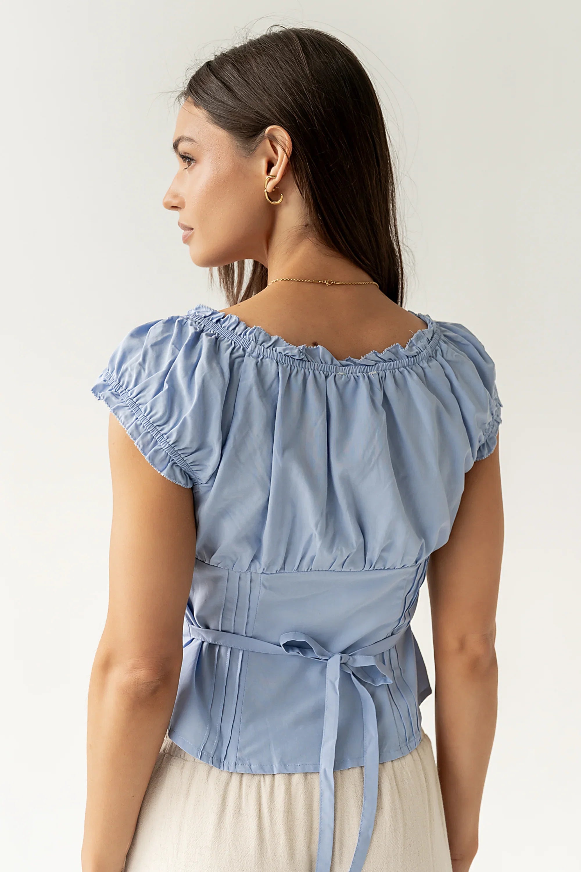 Briana Button Up Top in Blue
