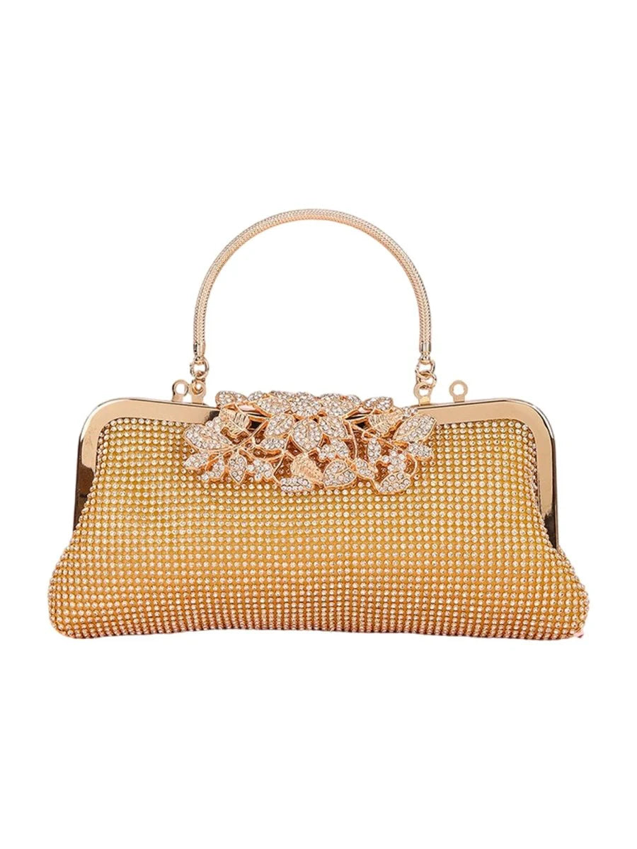 Womens Flower Rhinestones Top Handle Evening Clutch Bags