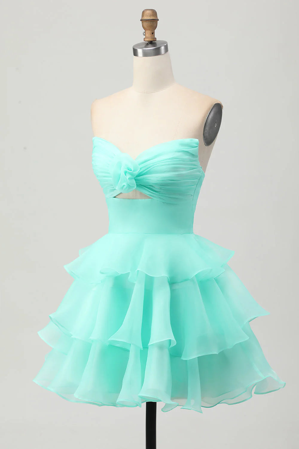 Cute A Line Tiered Strapless Cut Out Blue Short Homecoming Dress