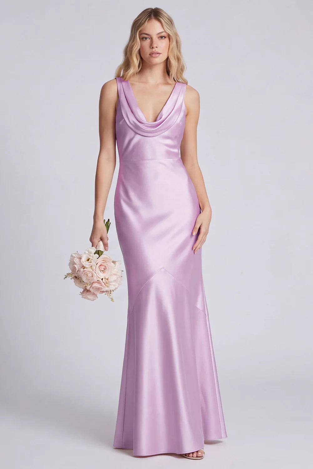 Eucalyptus Mermaid Cowl Neck Satin Long Bridesmaid Dress