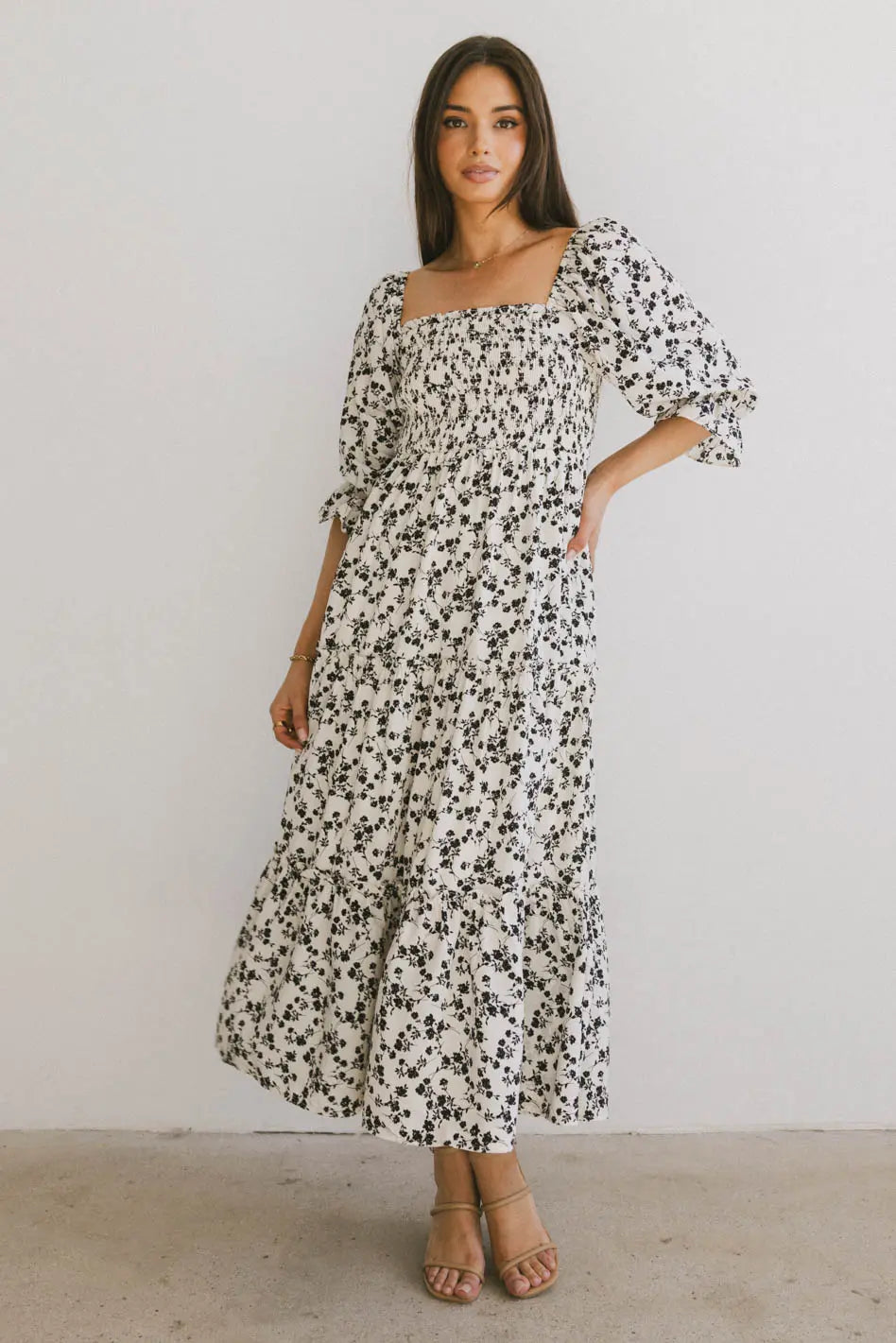 Kiran Floral Midi Dress in Cream FINAL SALE