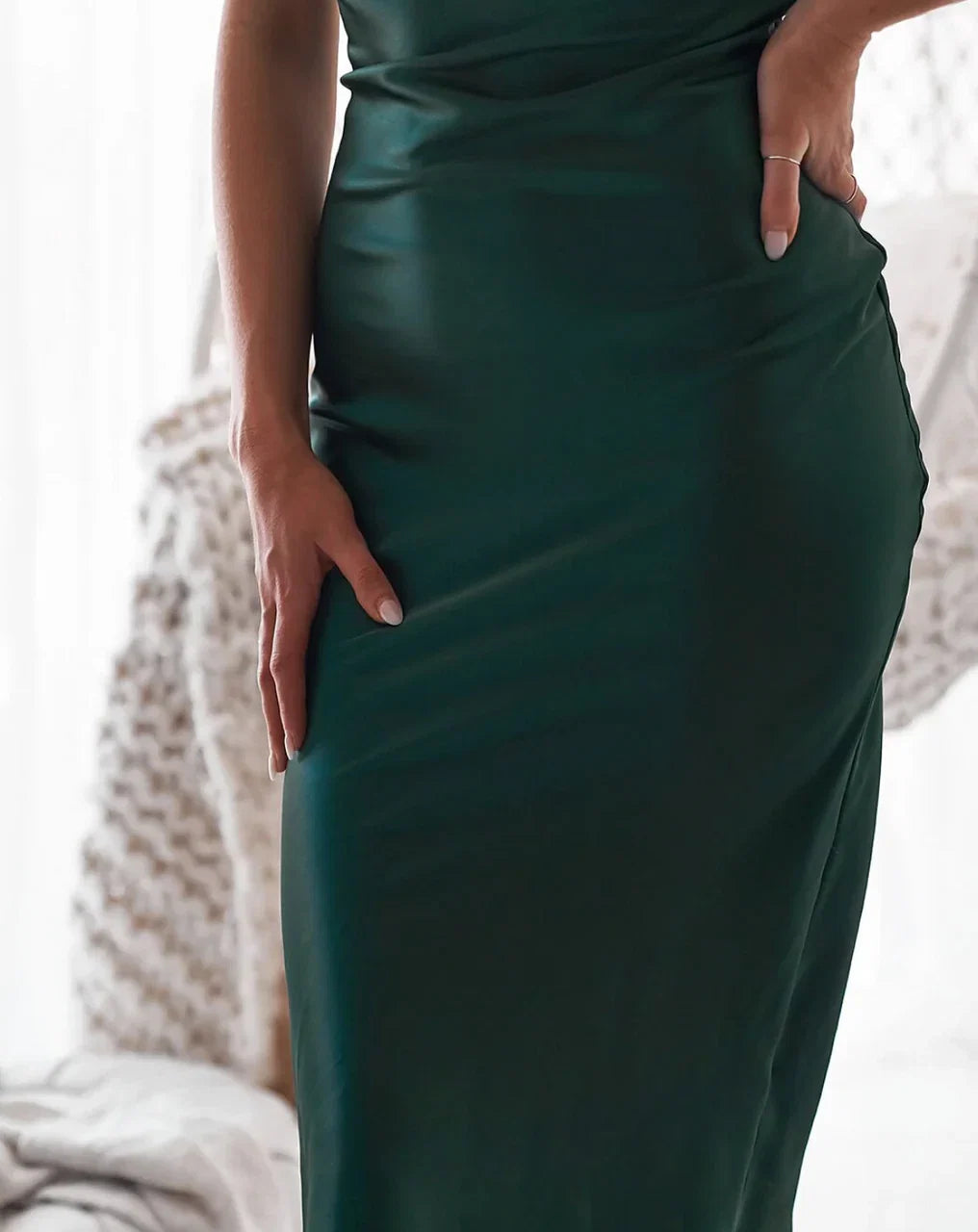 Aspen Midi Dress Emerald Green Satin Slip Dress