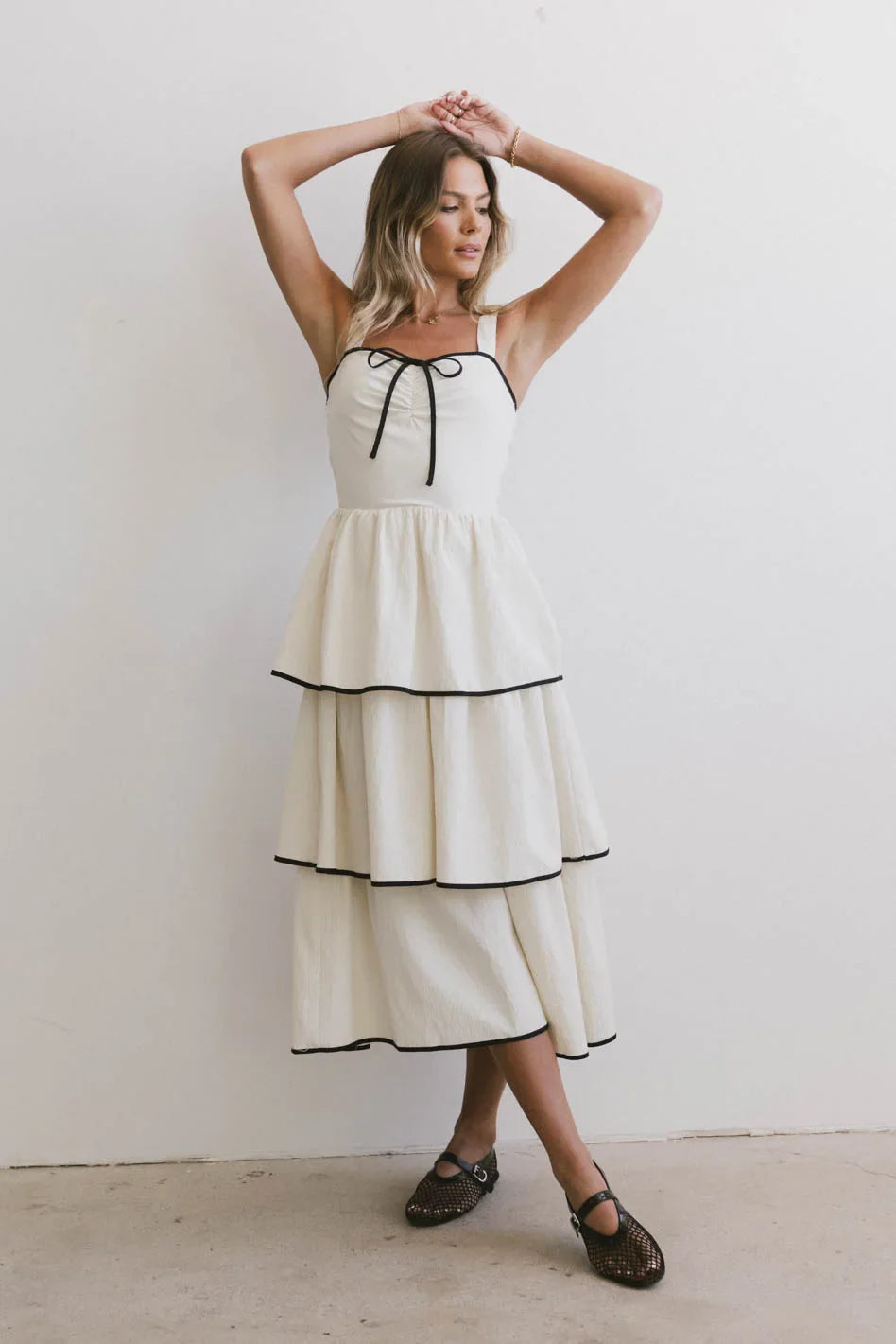 Liza Contrast Trim Dress in Cream FINAL SALE