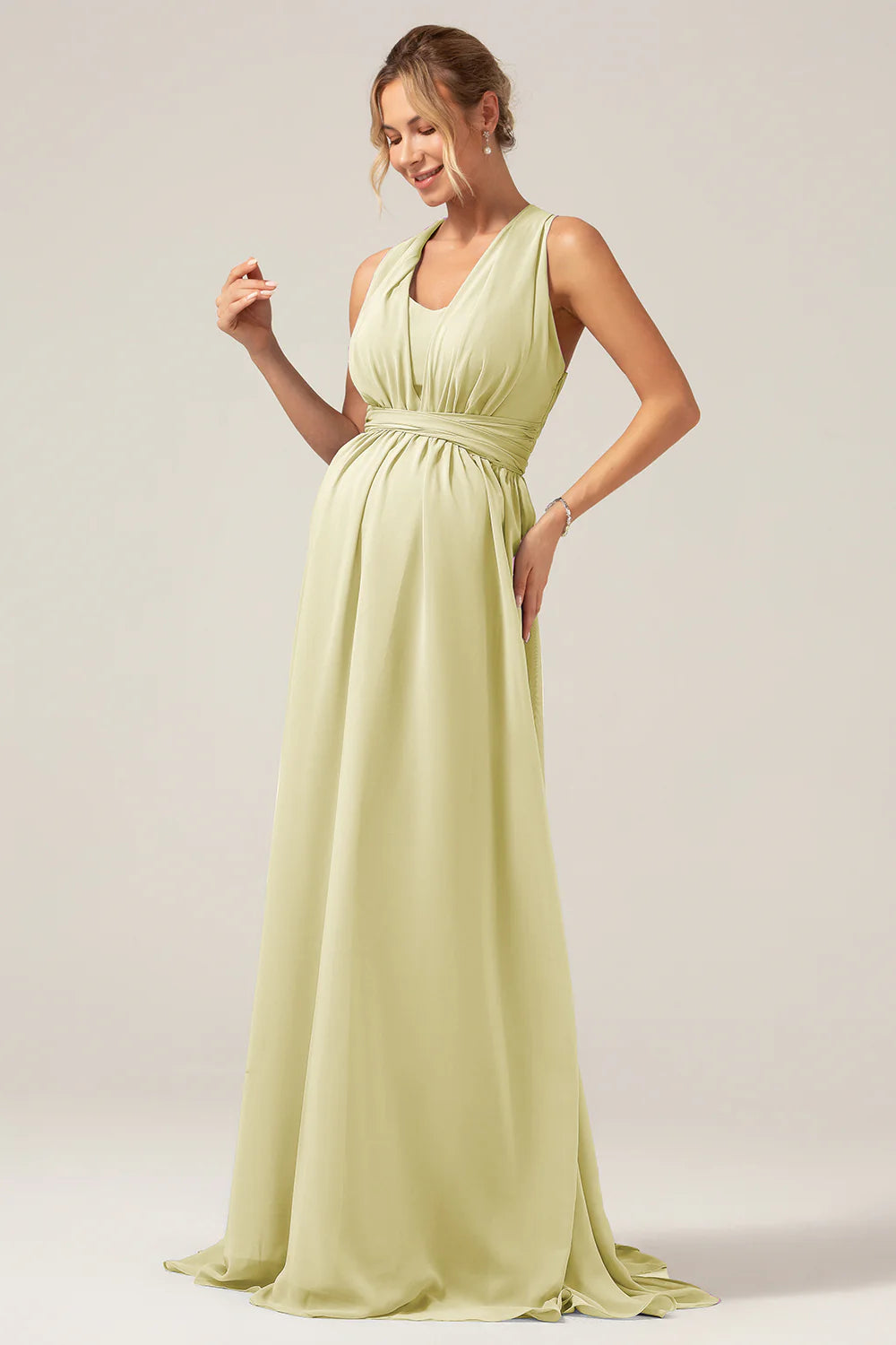 Dark Green A Line Chiffon Convertible Long Maternity Bridesmaid Dress